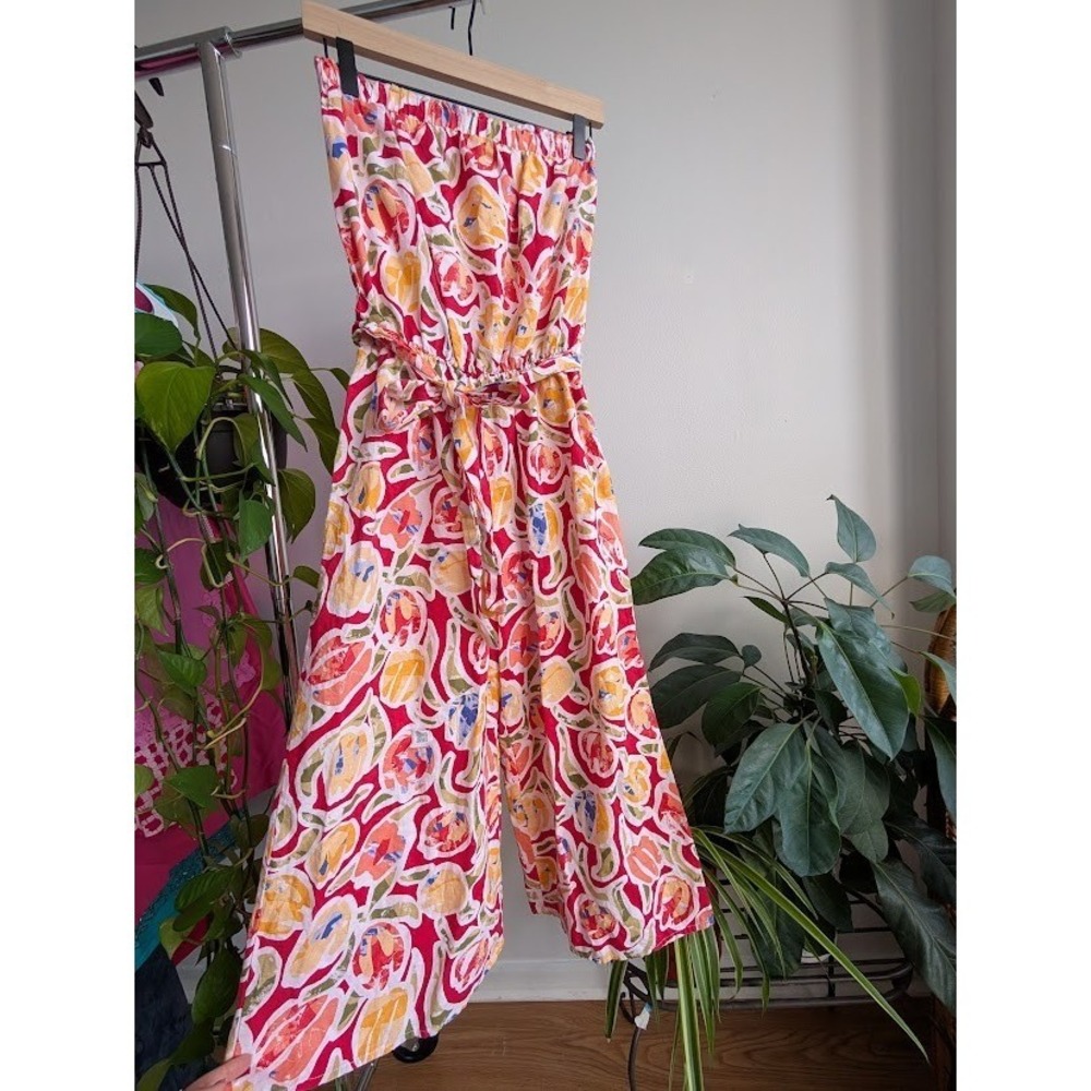 women's strapless jumpsuit S Made in USA tropical eclectic linen cotton boho